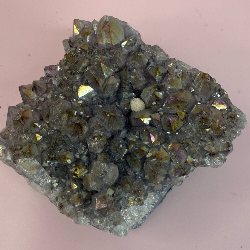 Titanium Aura Quartz Cluster - Iridescent Gray Crystal Home Accent